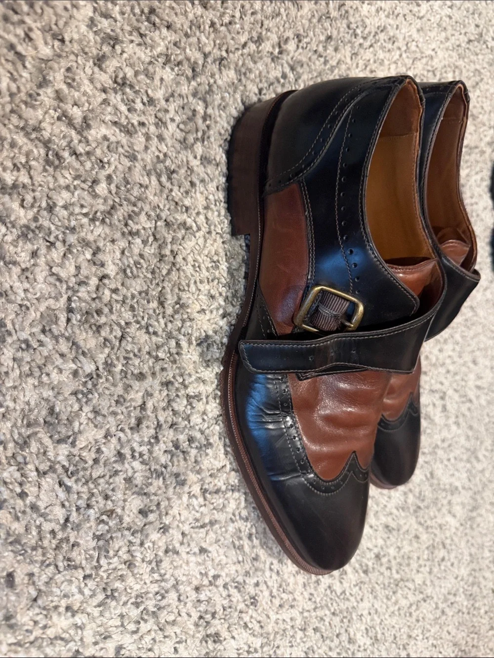 Men's Two-Tone Brown and Black Leather Monk Strap Dress Shoes